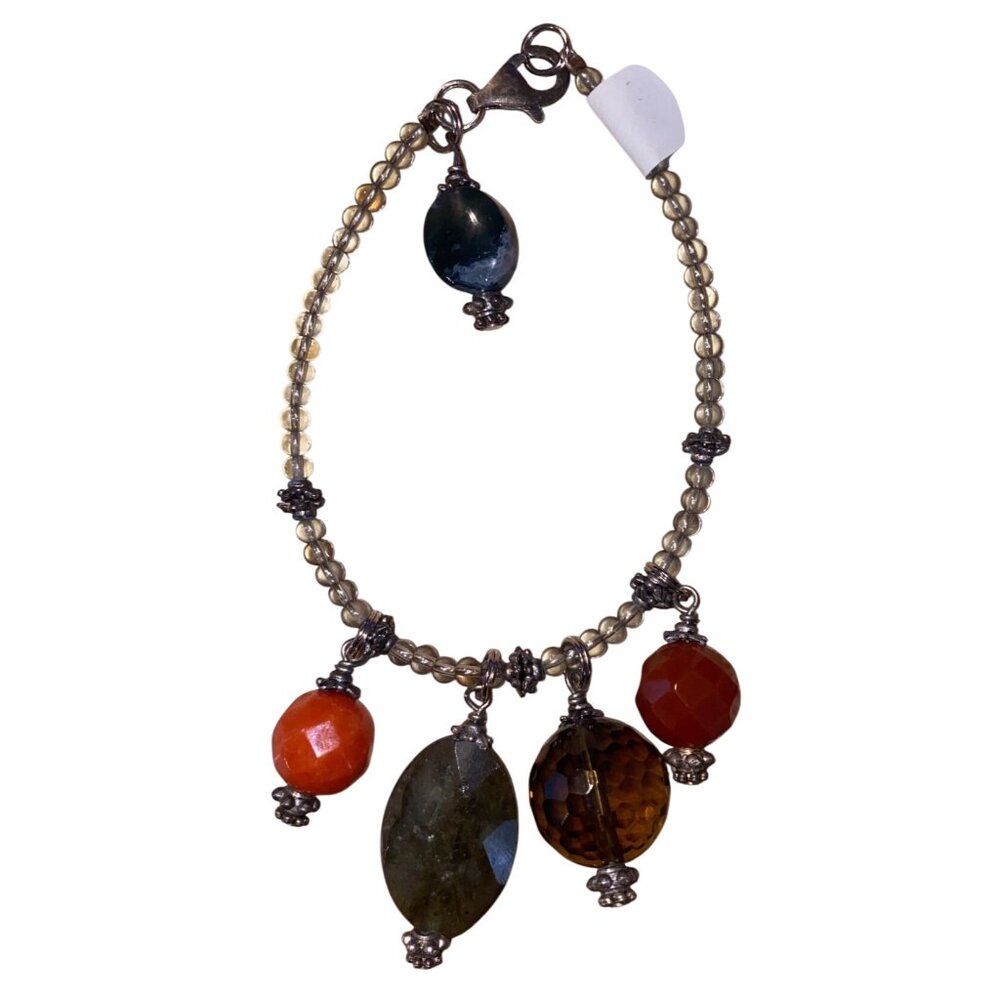 Handcrafted Gemstone Beaded Bracelet With Multi-Color Charms & Silver Accents